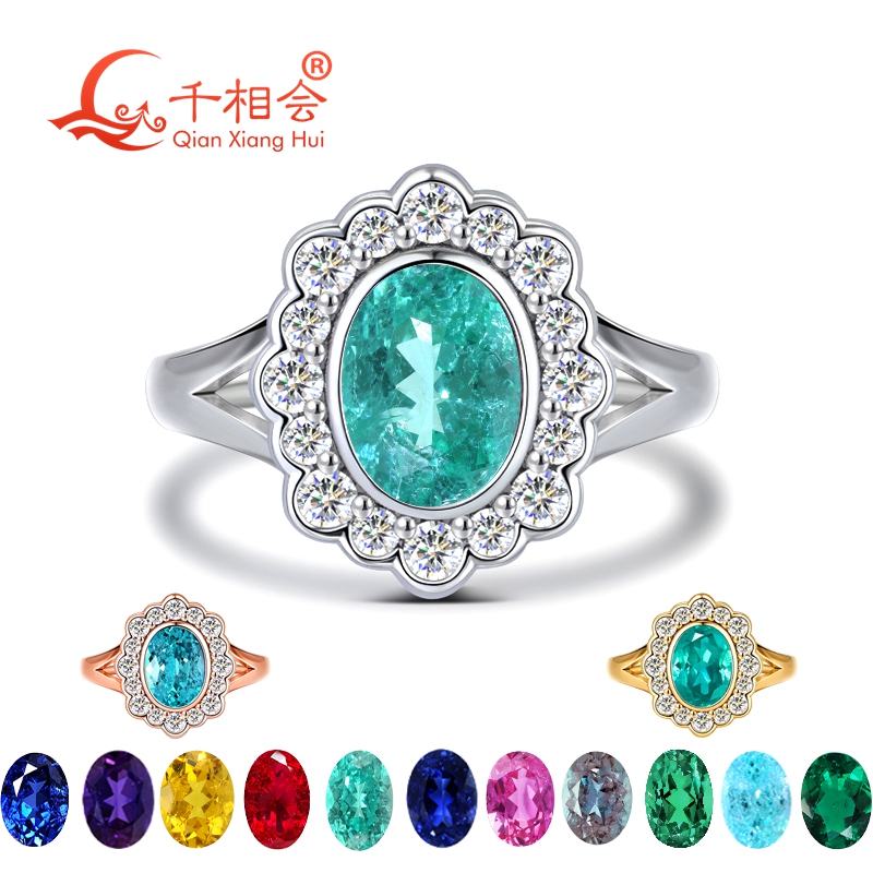 Moissanite Ring - Lab Grown Oval Paraiba Tourmaline Halo