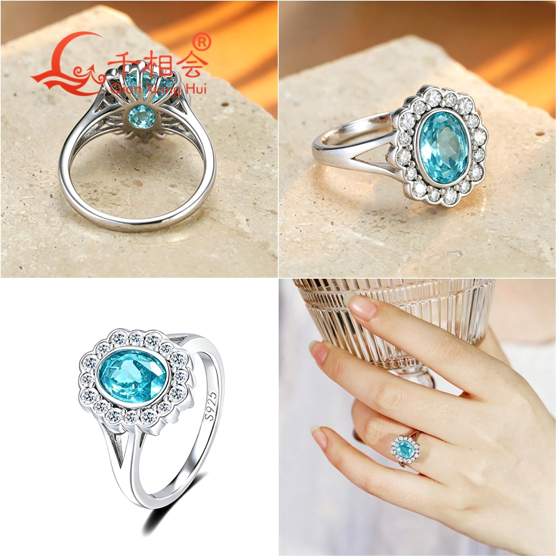 Lab Grown Oval Paraiba Tourmal - Moissanite Ring recension och pris